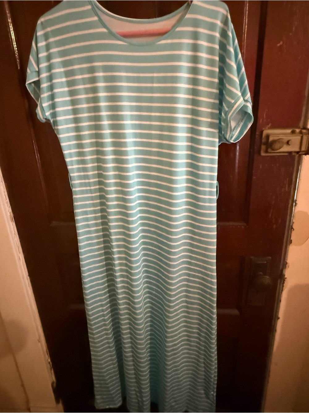 Teal and White Striped Maxi Dress